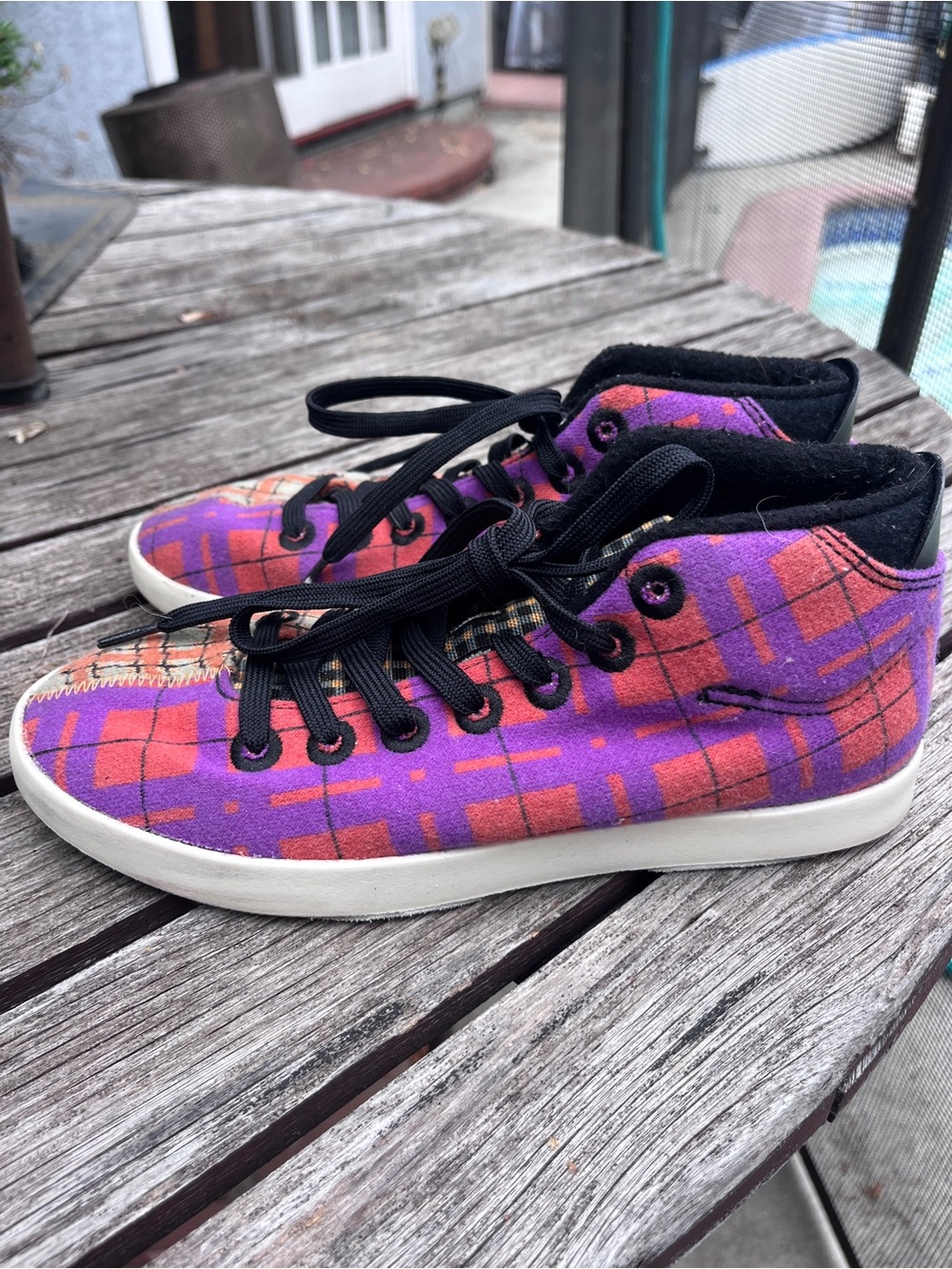 Swing dance soles! Allbirds Wool Piper Mid Sneakers in Plaid women 9